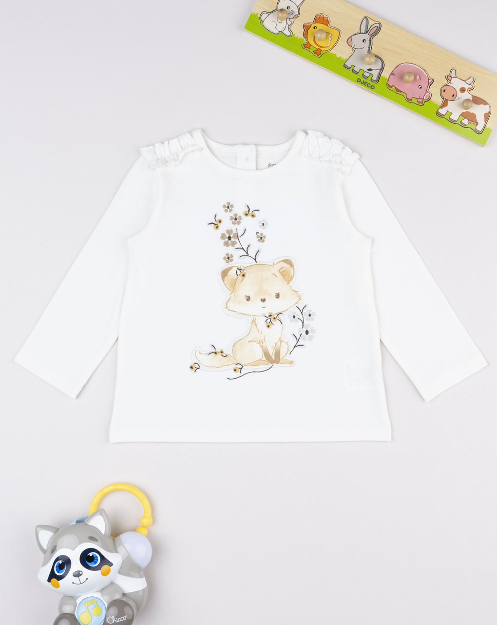 T-shirt bimba bianca stampa volpe