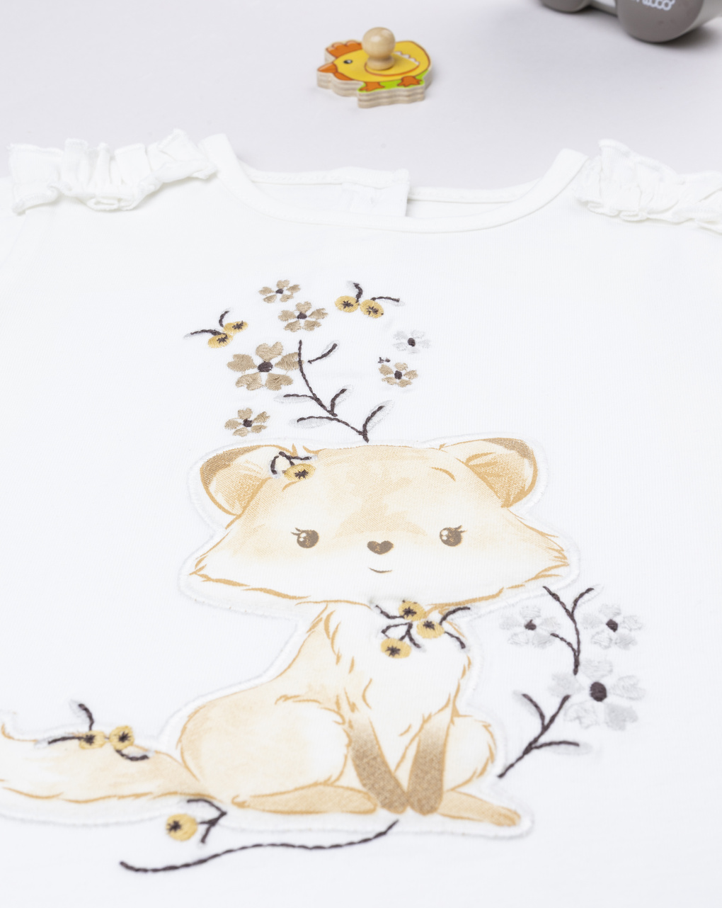 T-shirt bimba bianca stampa volpe