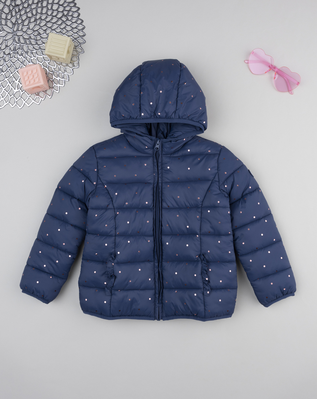 Giubbino bambina blu cuori allover