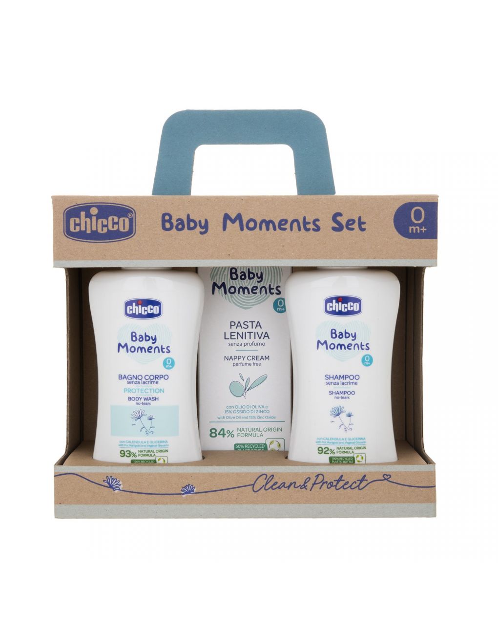 Baby moments set 2 bagno corpo, shampoo, pasta lenitiva - chicco
