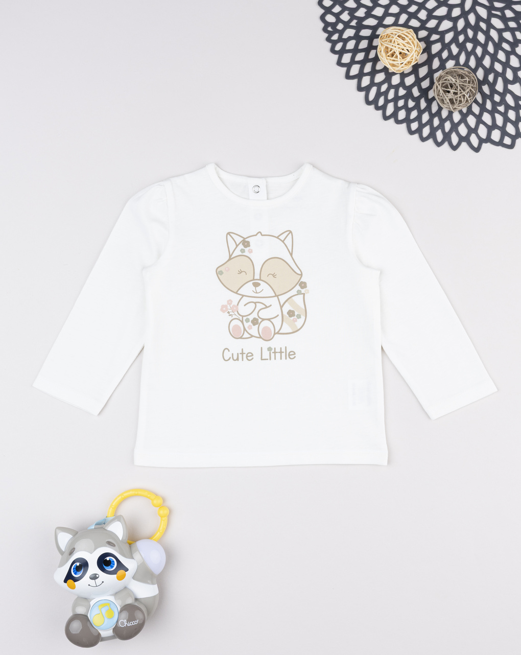 T-shirt bimba bianca stampa orsetto lavatore