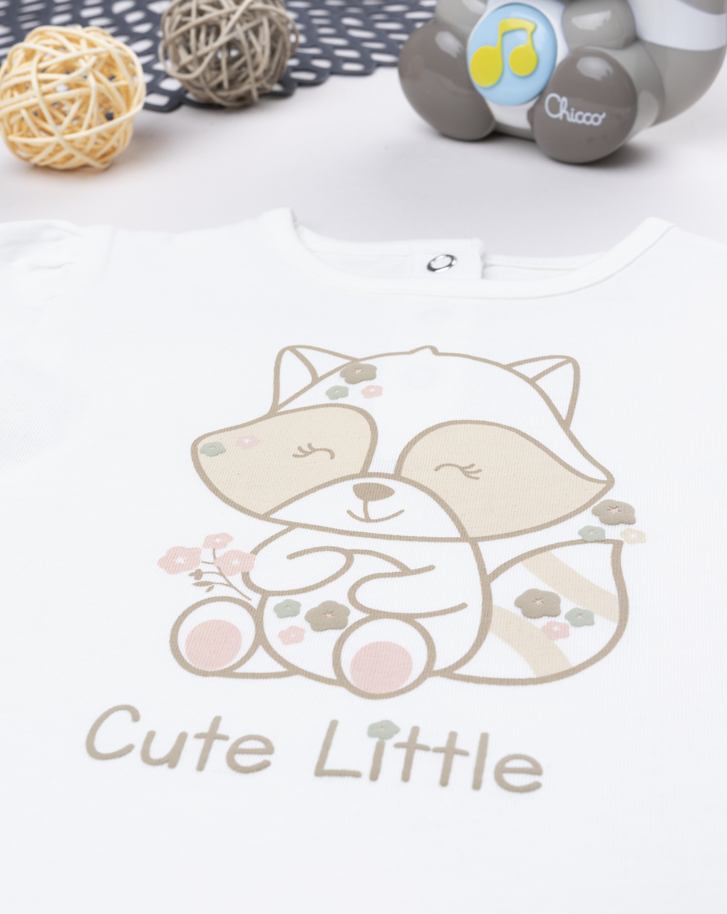 T-shirt bimba bianca stampa orsetto lavatore