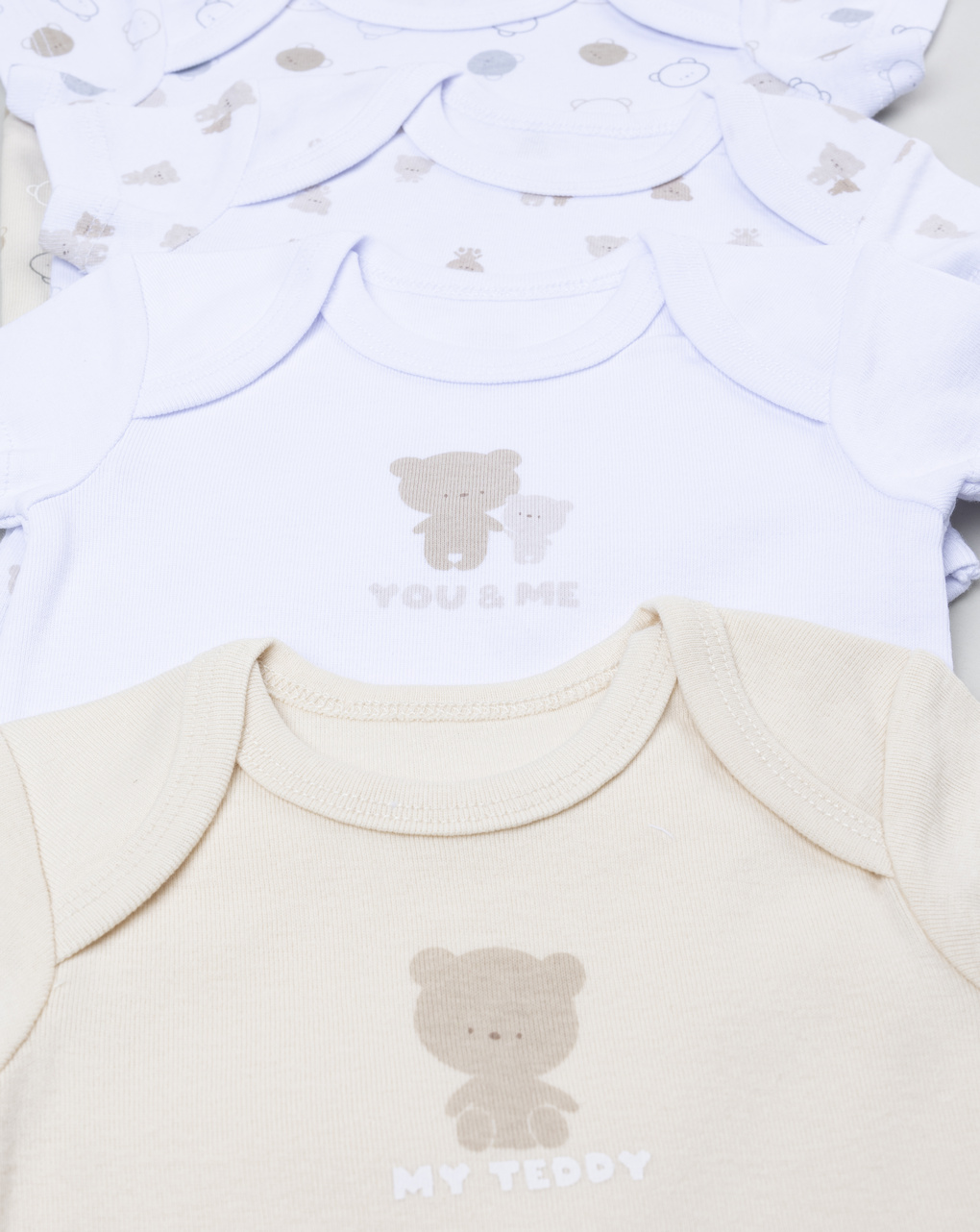 Pack 5 body neonato orsetto bianco/beige
