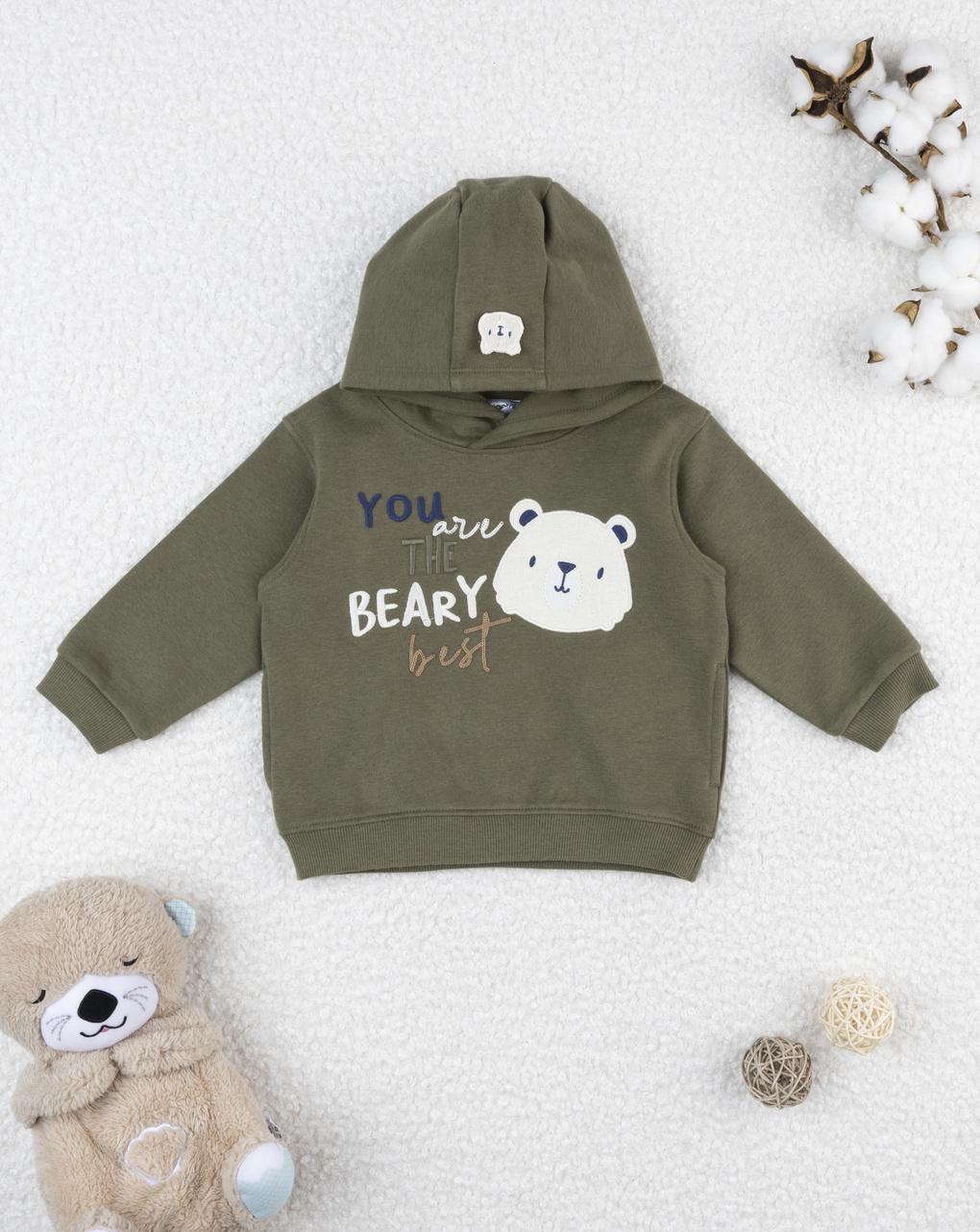 Felpa con cappuccio verde bimbo "bear"