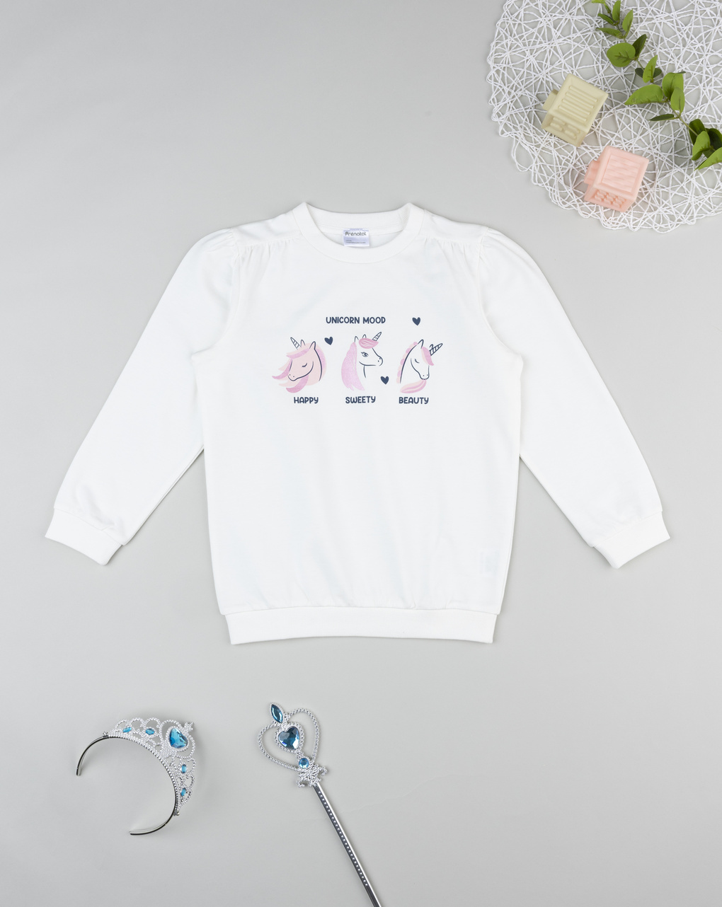 Felpa bambina bianca stampa unicorni