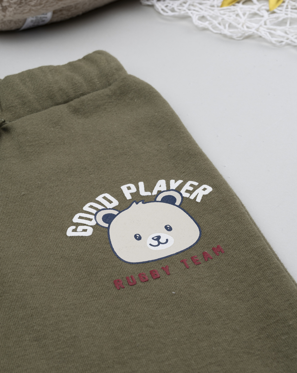 Pantalone felpato verde bimbo con stampa