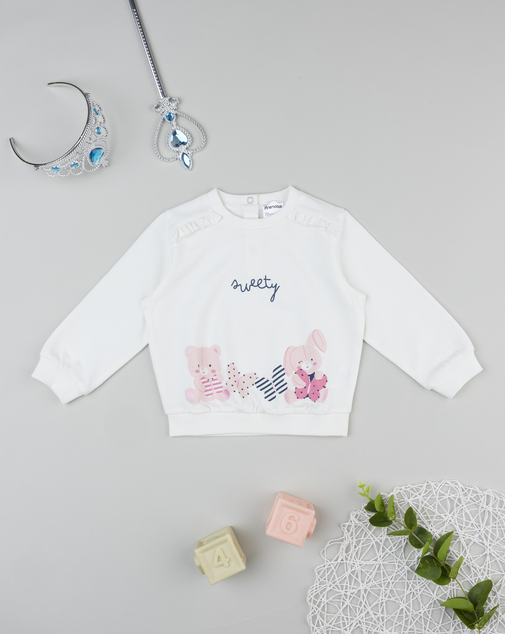 Felpa bimba bianca stampata con frill