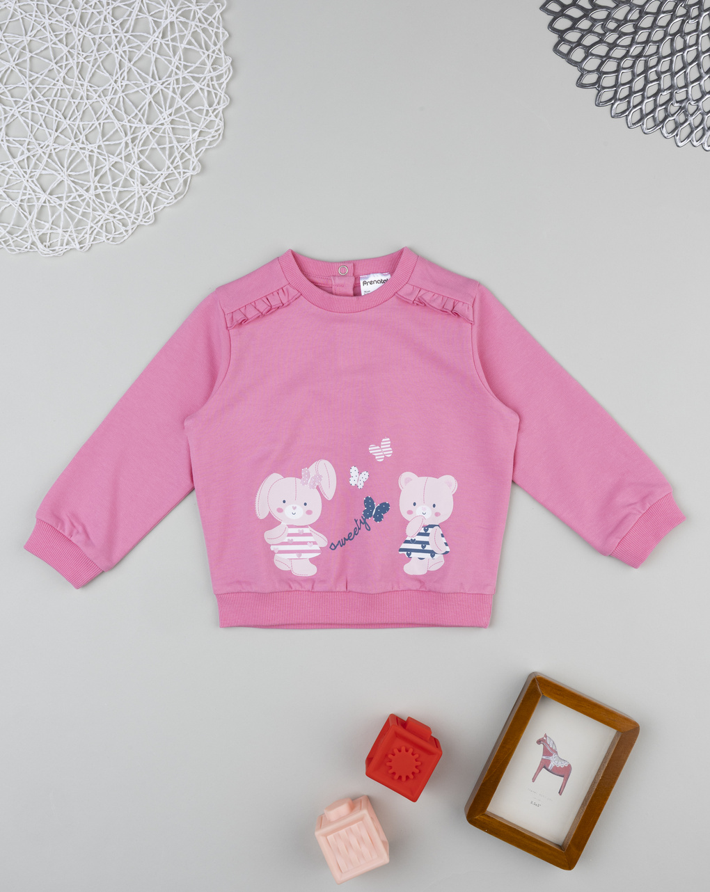 Felpa bimba rosa stampata con frill