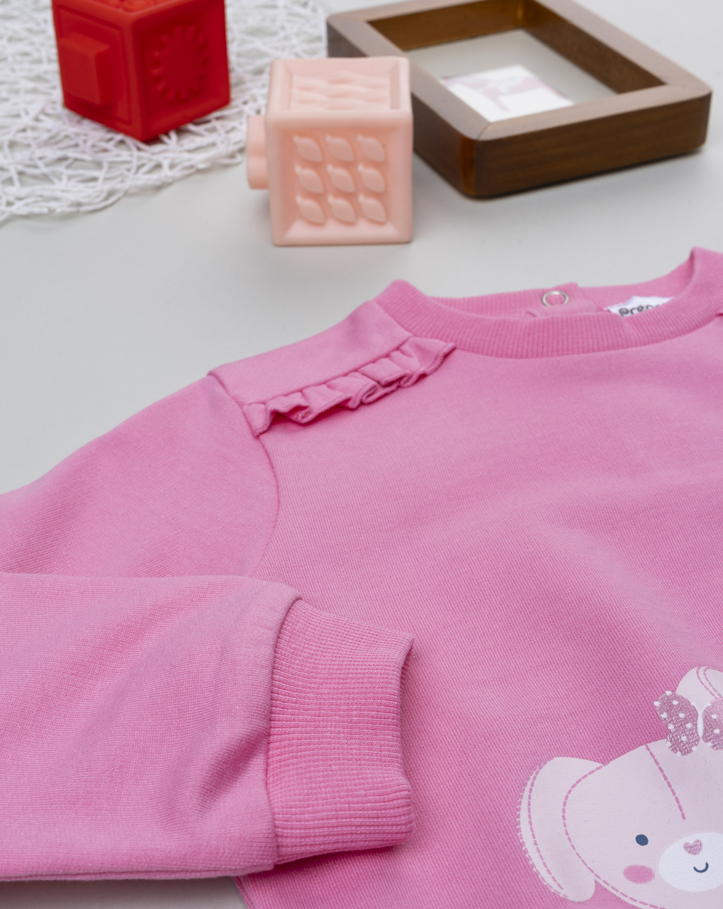 Felpa bimba rosa stampata con frill