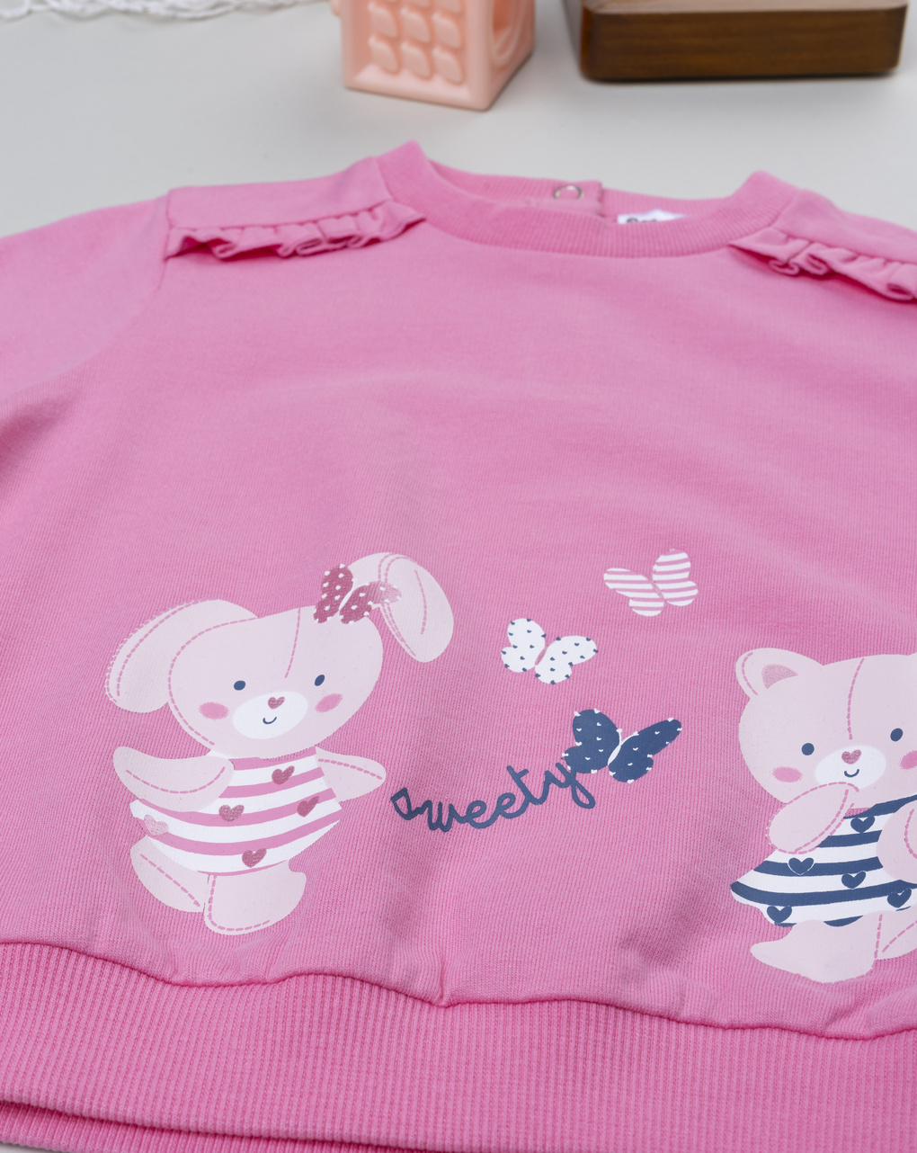Felpa bimba rosa stampata con frill