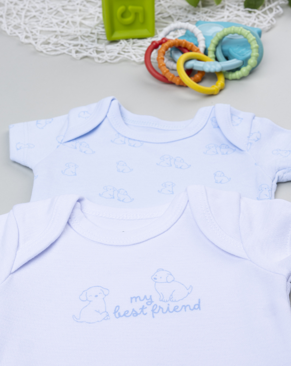 Pack 2 body mezza manica neonato azzurro/bianco