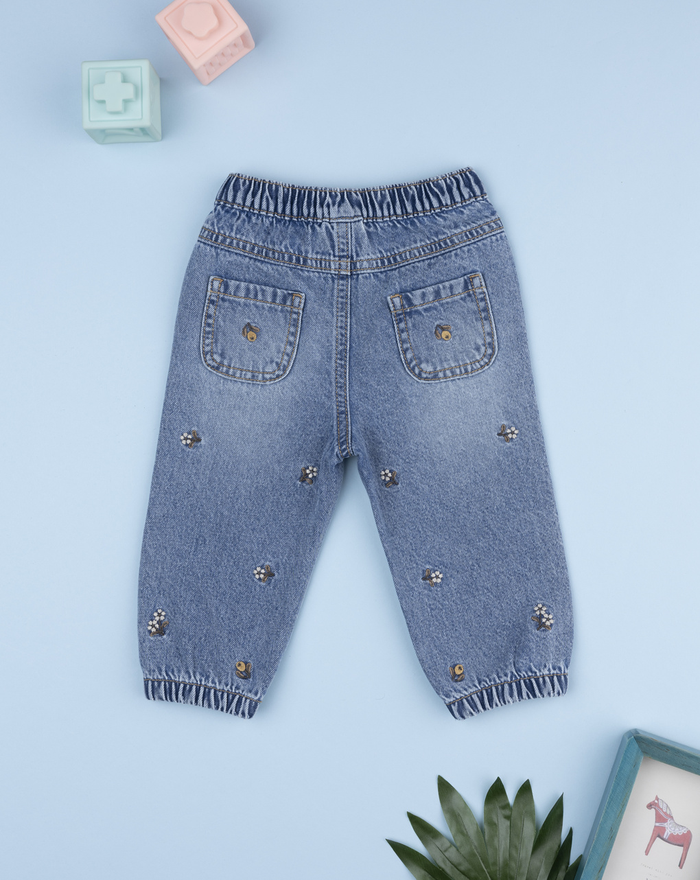 Pantalone denim bimba fiori