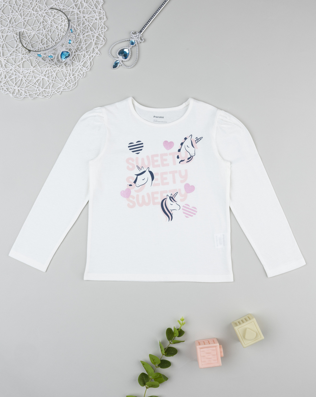 T-shirt bambina bianca stampa unicorni