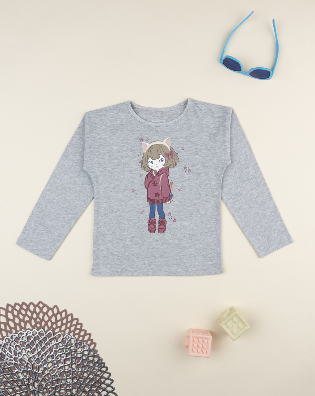 T-shirt bambina grigia stampata