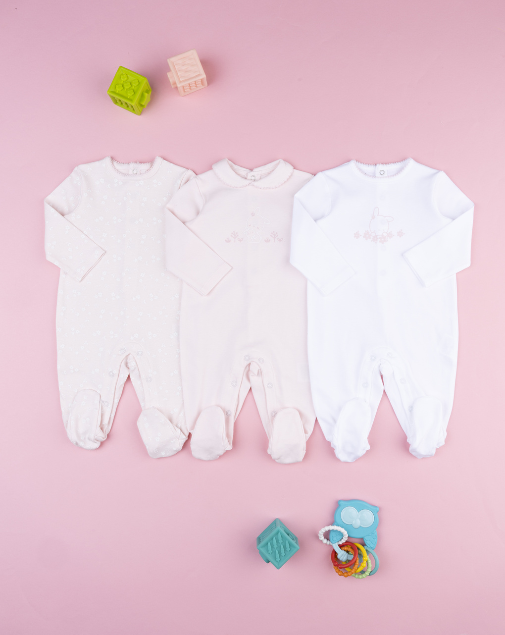 Pack 3 tutine neonata interlock bianco/rosa