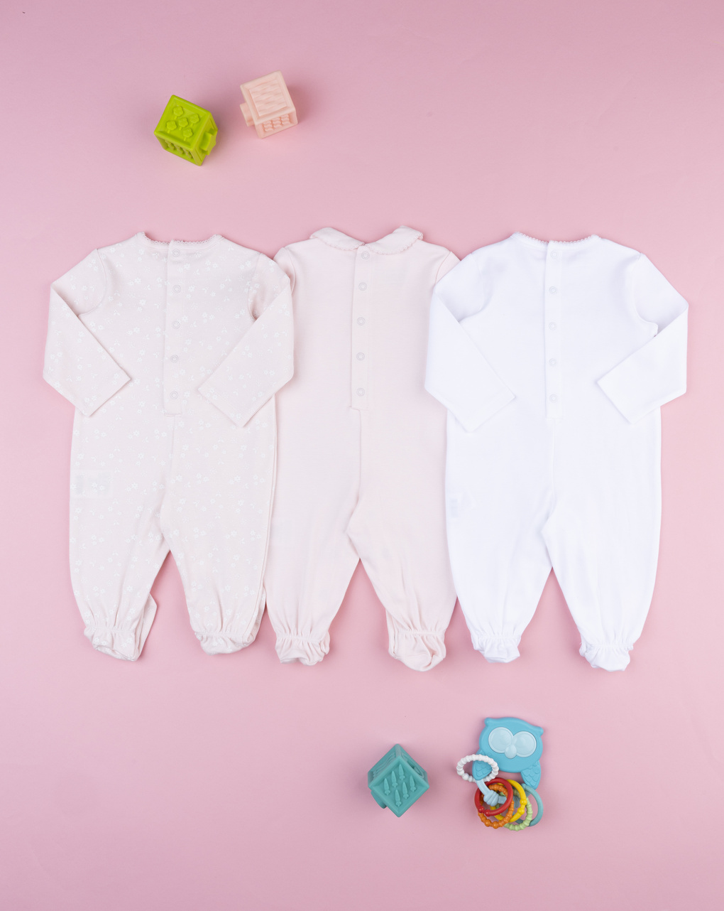 Pack 3 tutine neonata interlock bianco/rosa