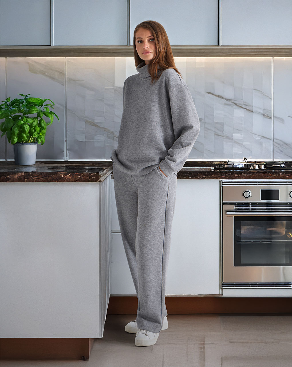 Pantapalazzo premaman fake tricot grigio