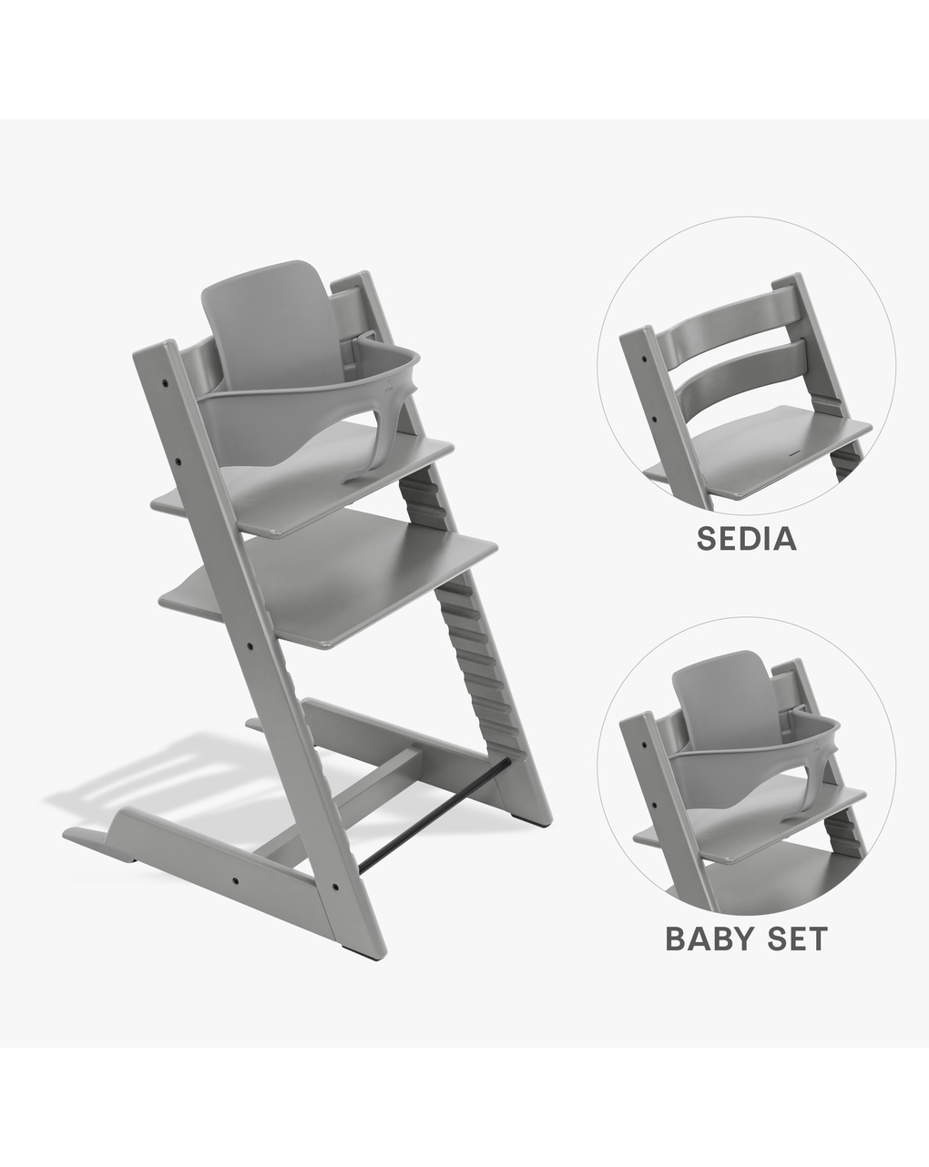 Pack seggiolone tripp trapp® storm grey sedia + babyset - personalizzabile - stokke®
