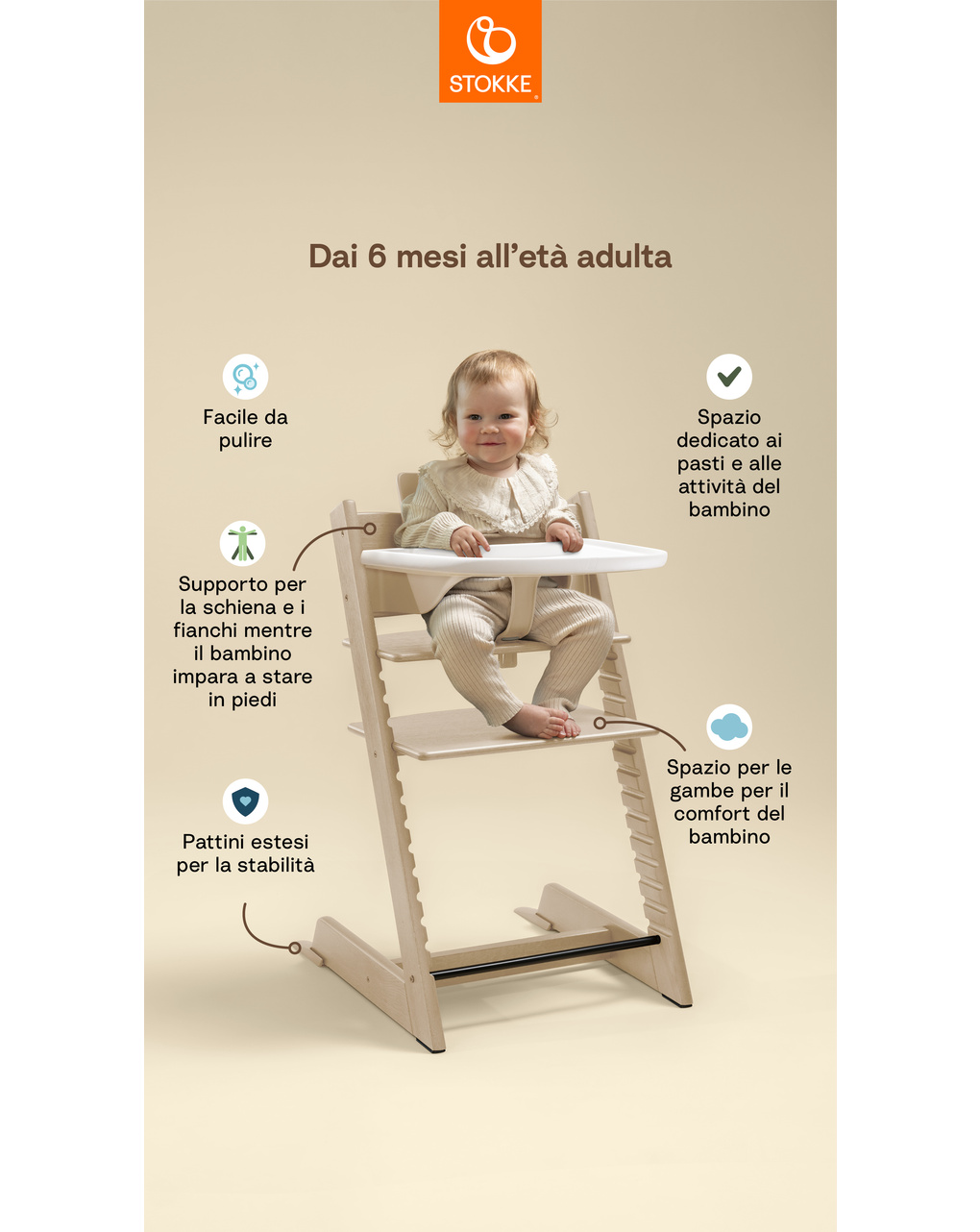 Pack seggiolone tripp trapp® naturale sedia + babyset + vassoio bianco - personalizzabile - stokke®