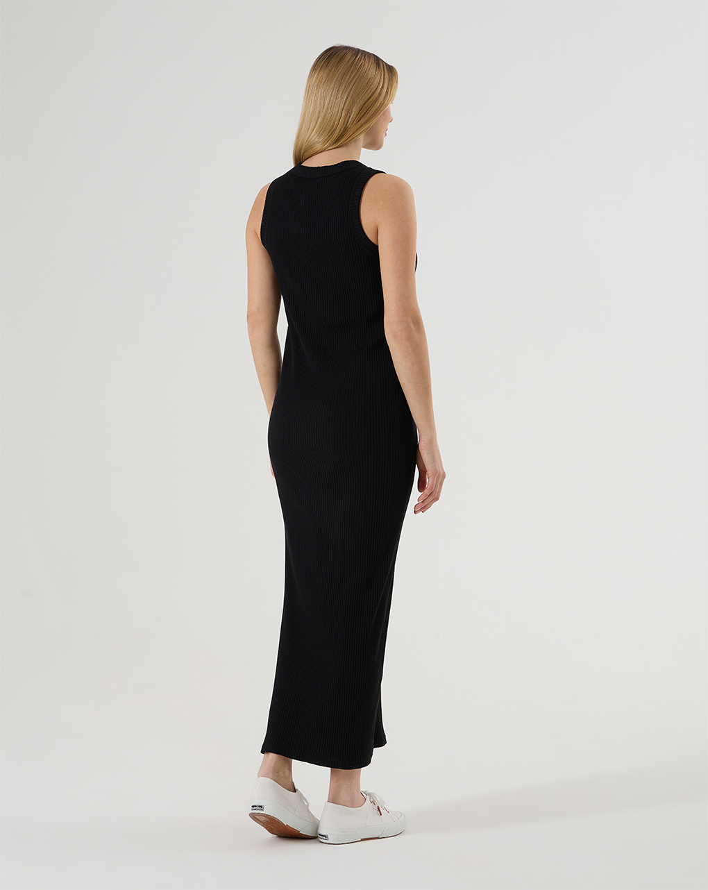Abito lungo premaman nero in maglia a coste