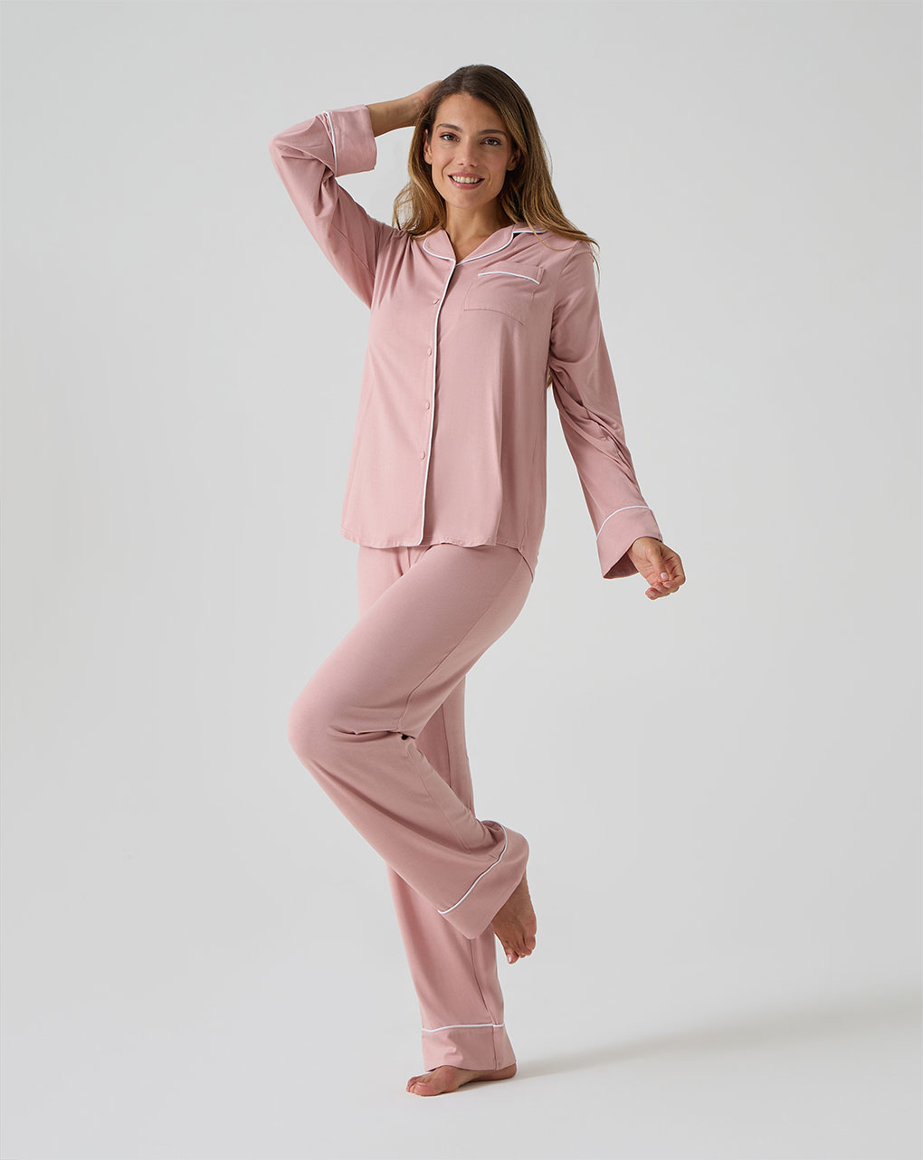 Pigiama due pezzi premaman rosa con taschino