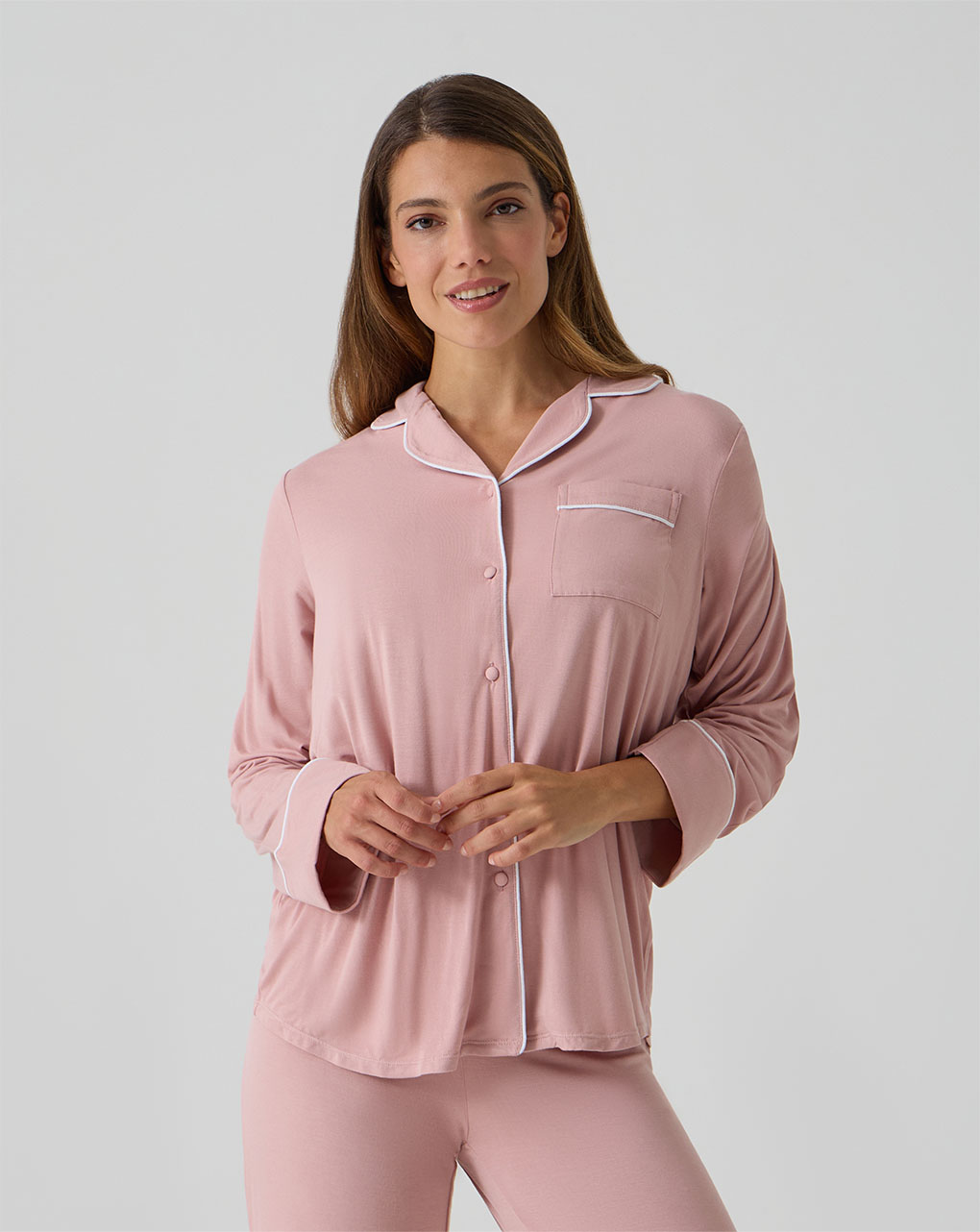 Pigiama due pezzi premaman rosa con taschino