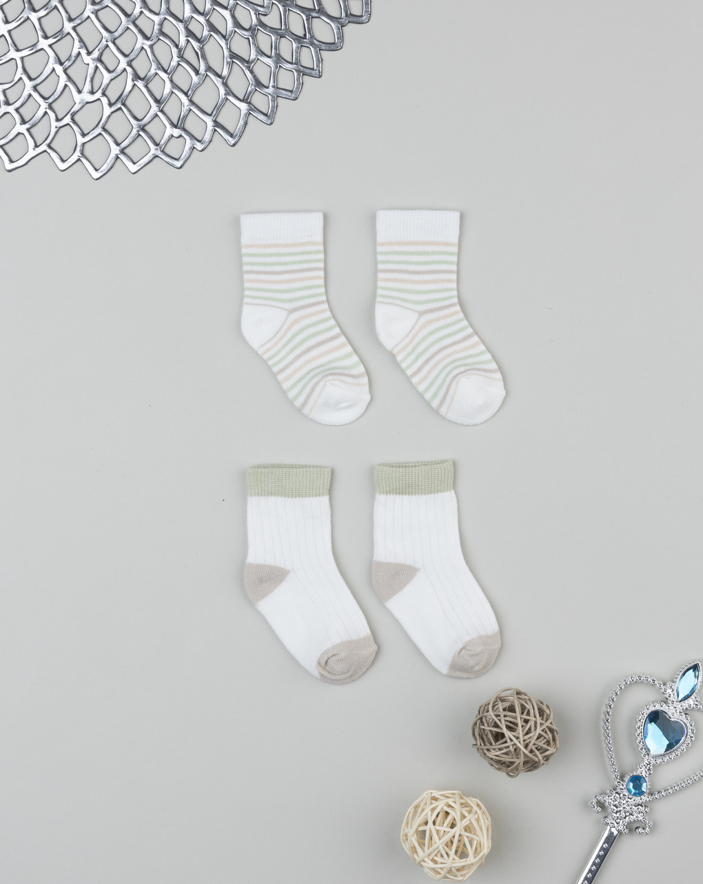 Pack due calze bimbo bianco/verde/beige
