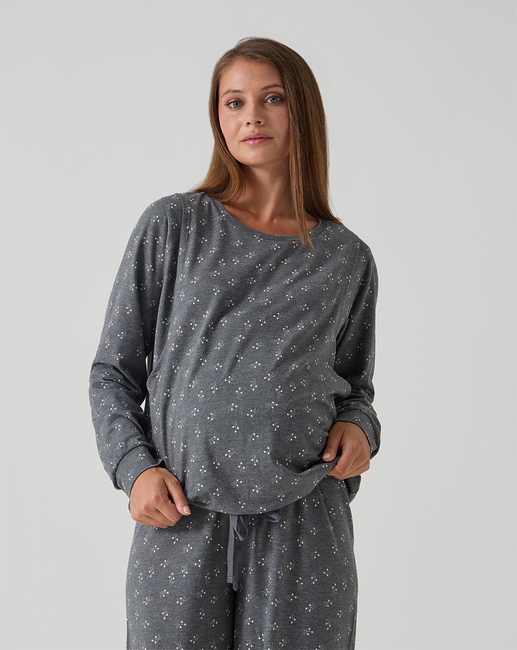 Pigiama premaman due pezzi grigio con allover