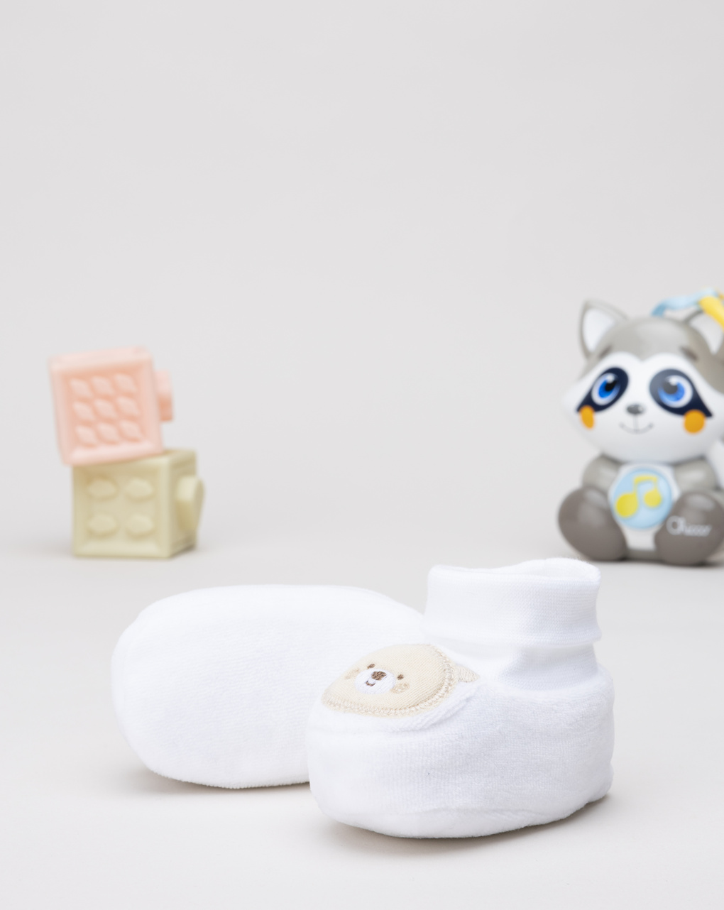 Babbucce neonato bianche patch orso