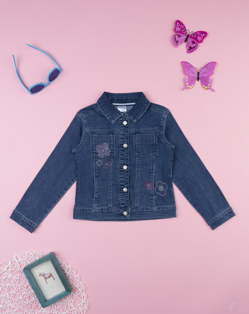 Giubbino denim bimba fiori