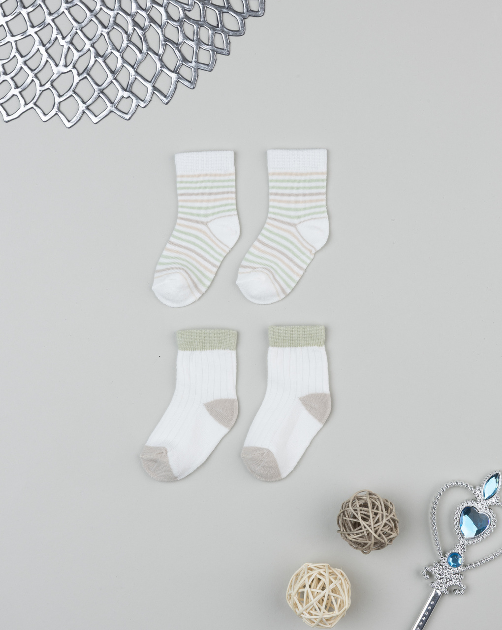 Pack due calze bimbo bianco/verde/beige