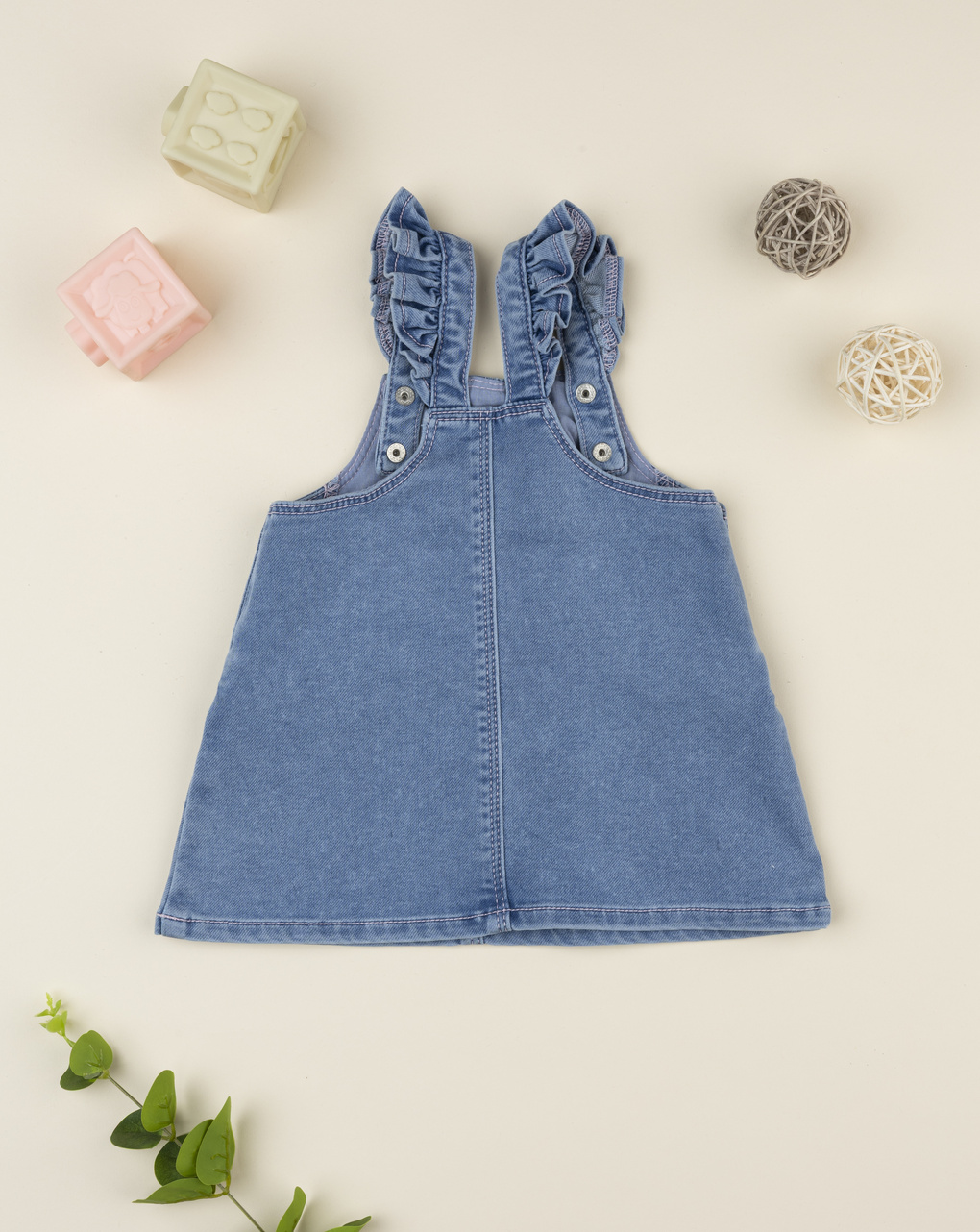 Abito denim bimba ricami allover