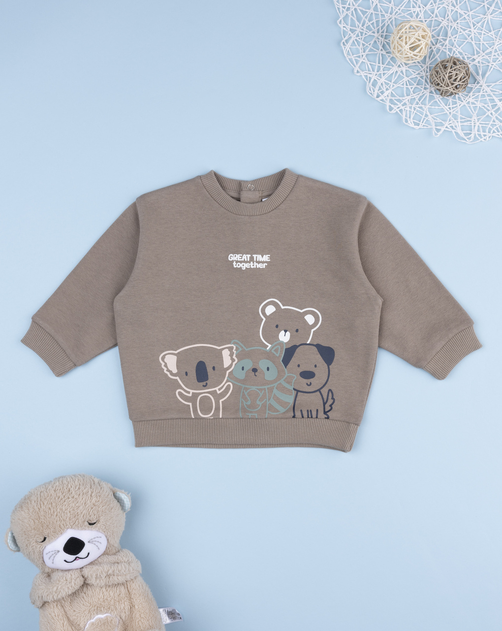 Felpa bimbo marrone stampa animali