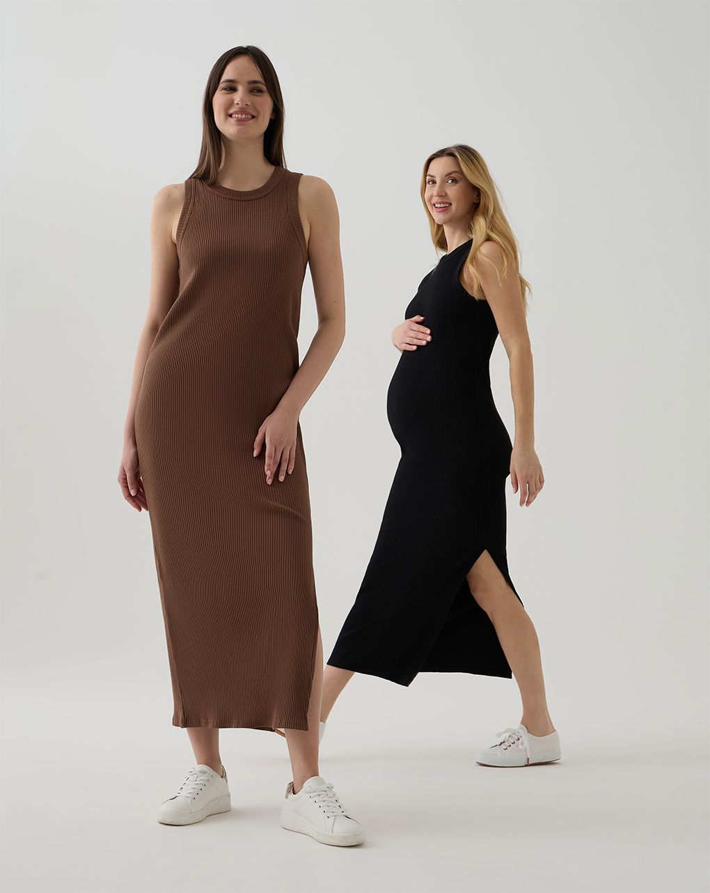 Abito lungo premaman nero in maglia a coste