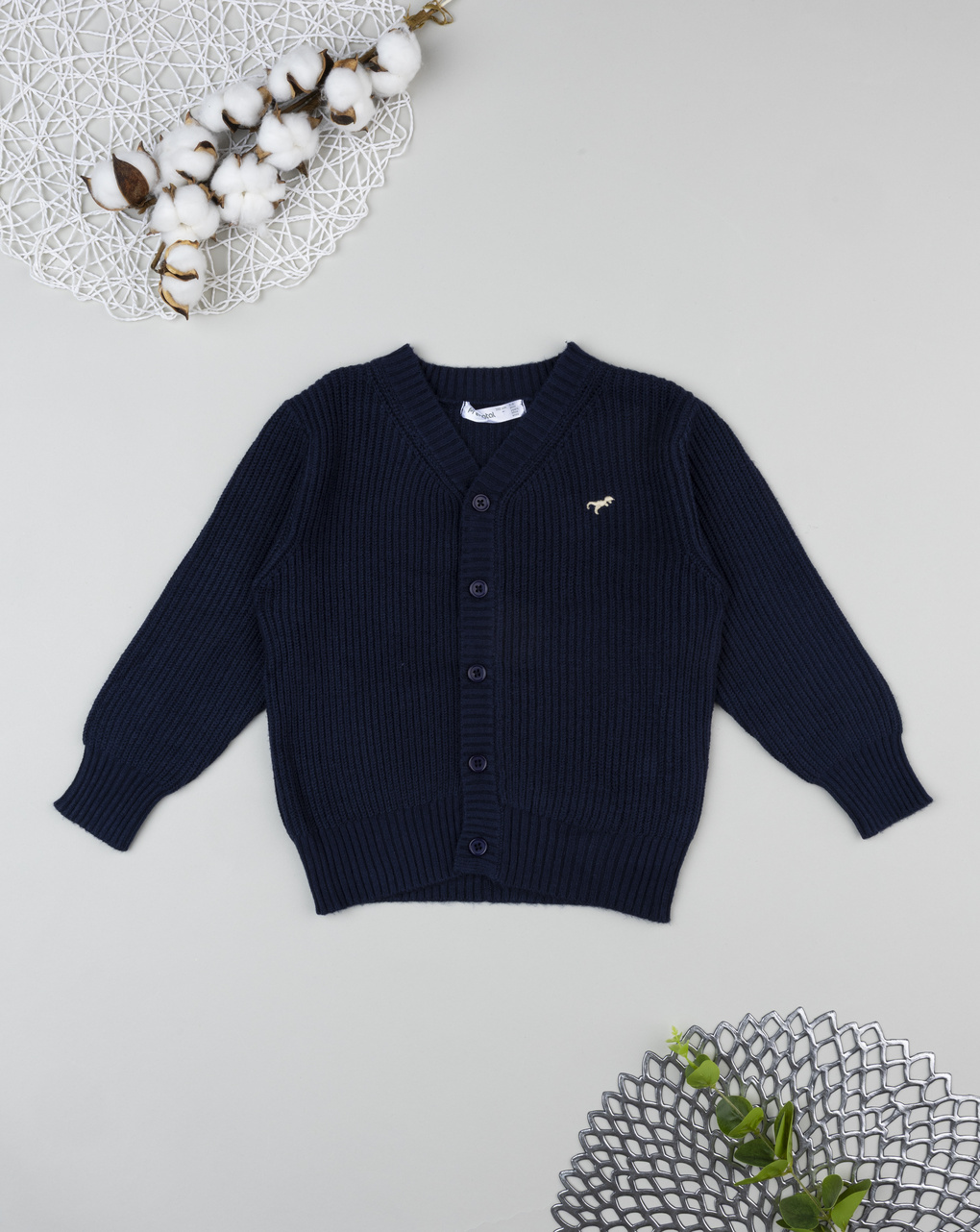 Cardigan tricot blu bambino con ricamo