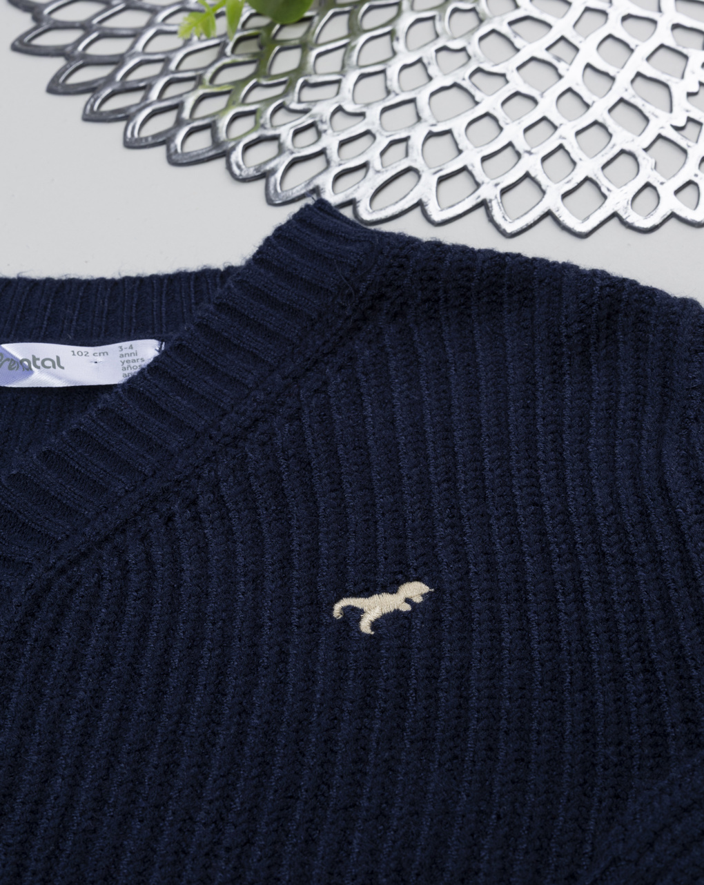 Cardigan tricot blu bambino con ricamo