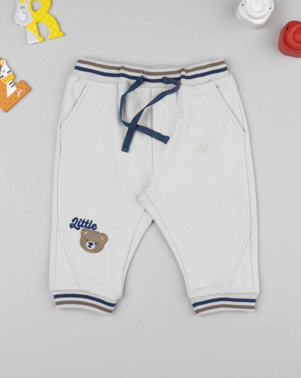Pantalone felpato bimbo grigio patch orso