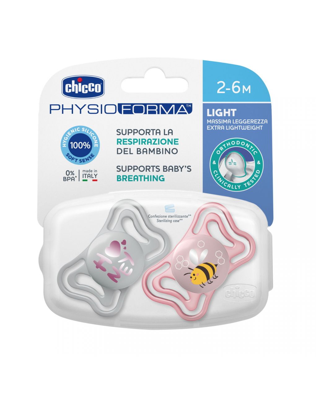 Succhietto physio light pink sil 2-6m 2 pezzi - chicco