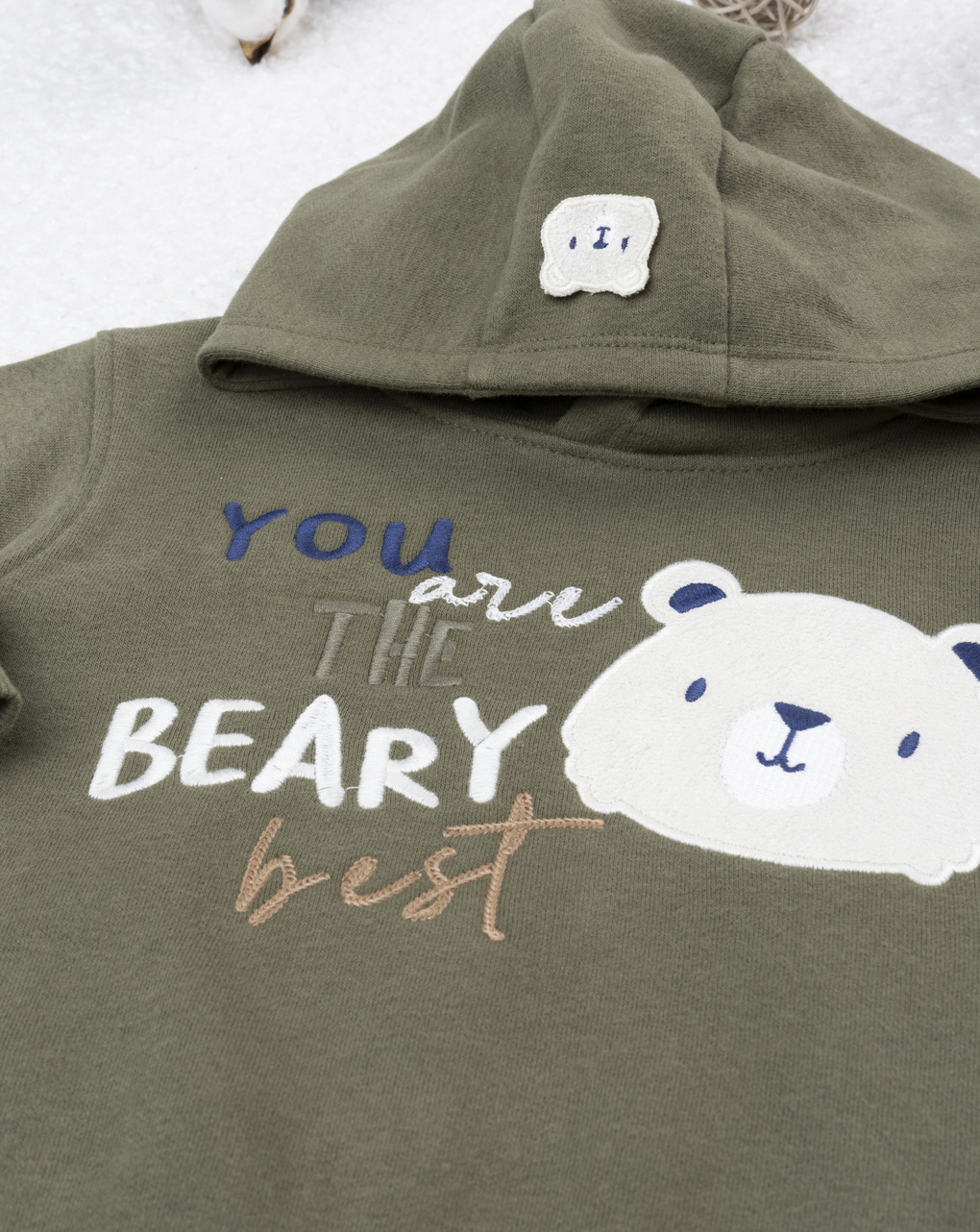 Felpa con cappuccio verde bimbo "bear"