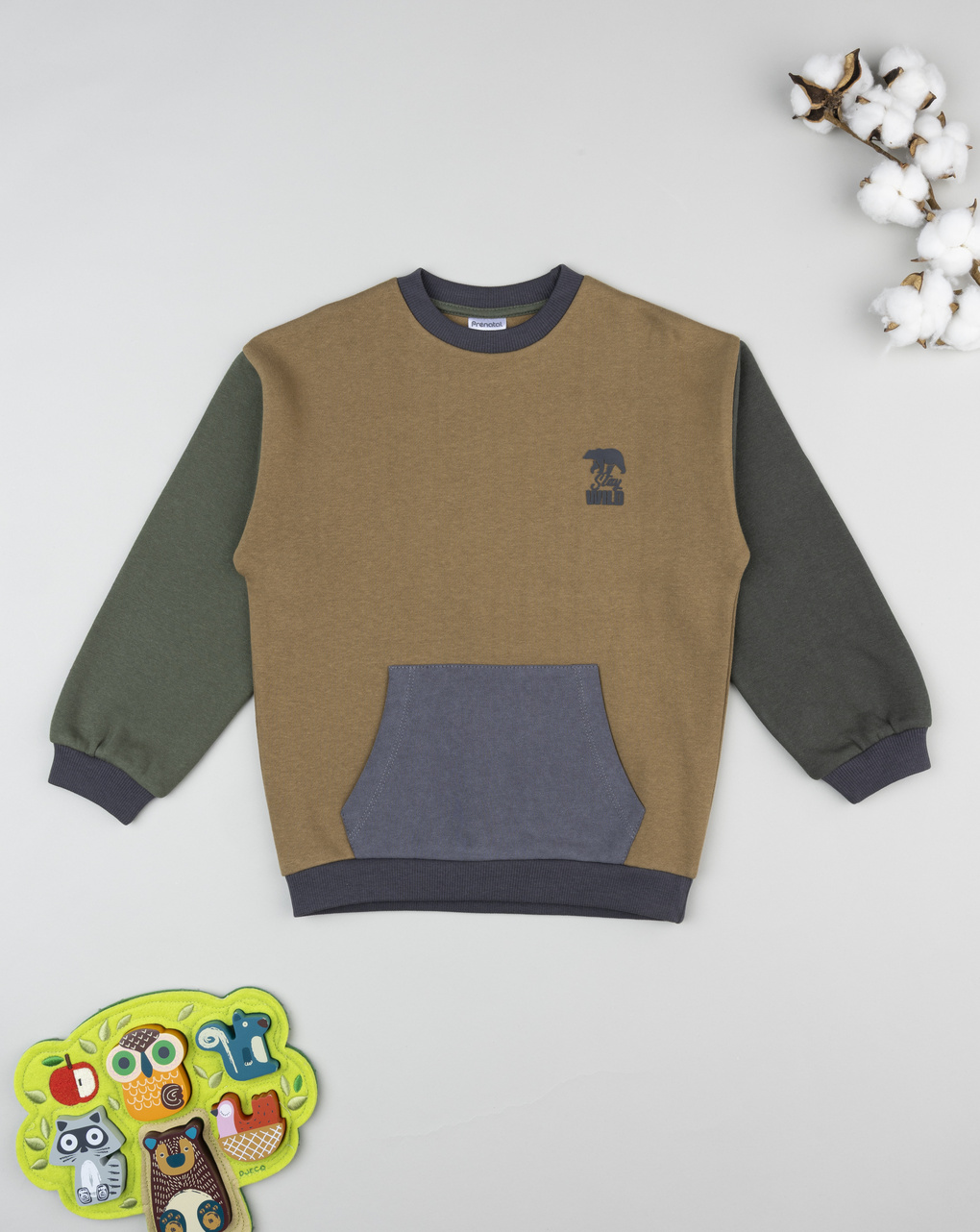 Felpa bimbo color block marrone