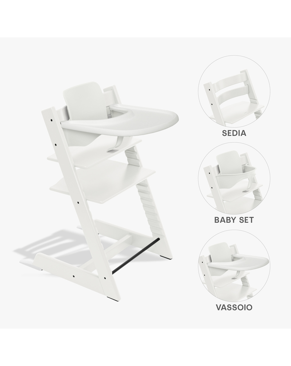 Pack seggiolone tripp trapp® bianco sedia + babyset + vassoio - personalizzabile - stokke®