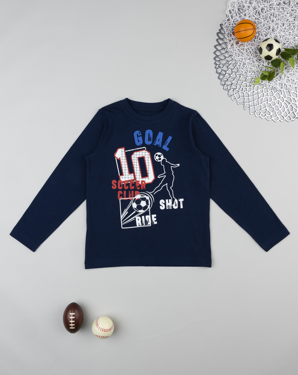 T-shirt bambino blu stampata soccer