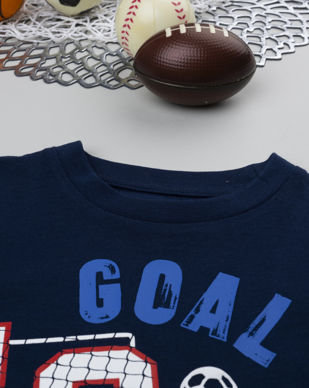 T-shirt bambino blu stampata soccer