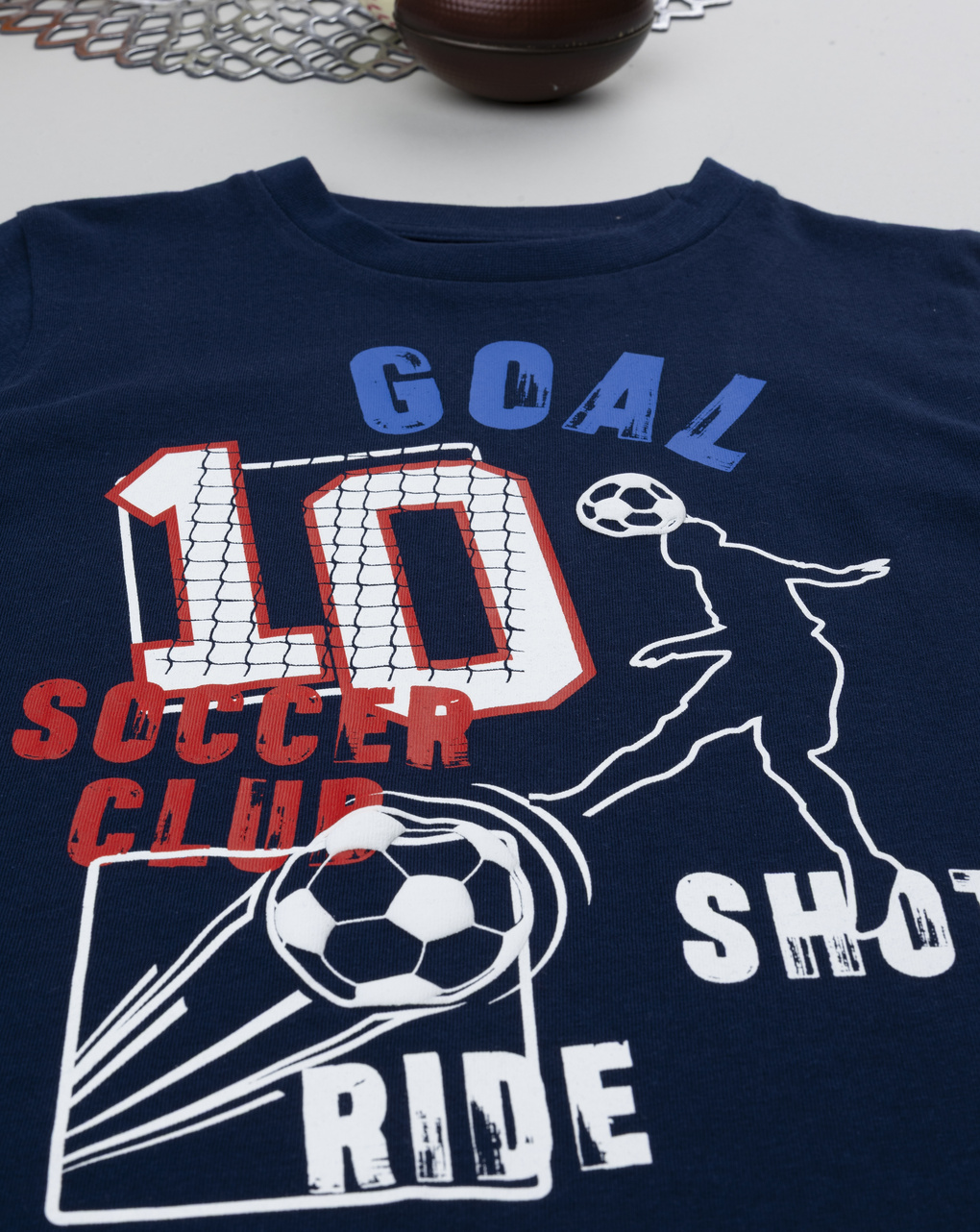 T-shirt bambino blu stampata soccer