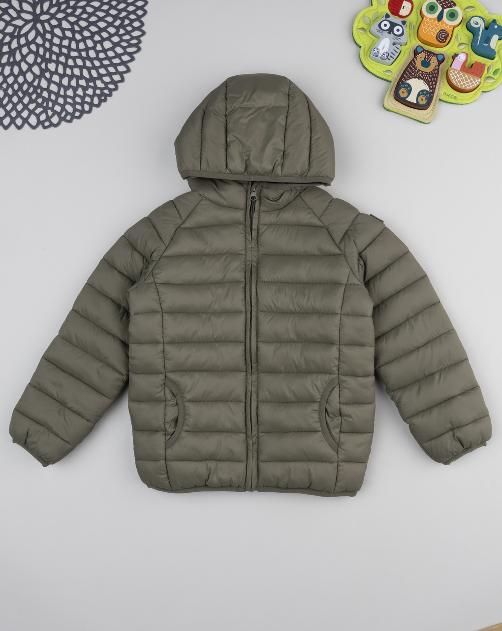 Giubbino bimbo verde scuro con cappuccio