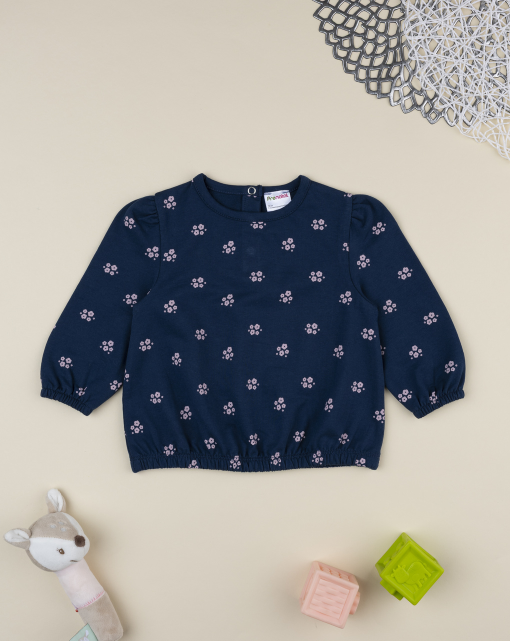 Felpa bimba blu stampa fiori rosa