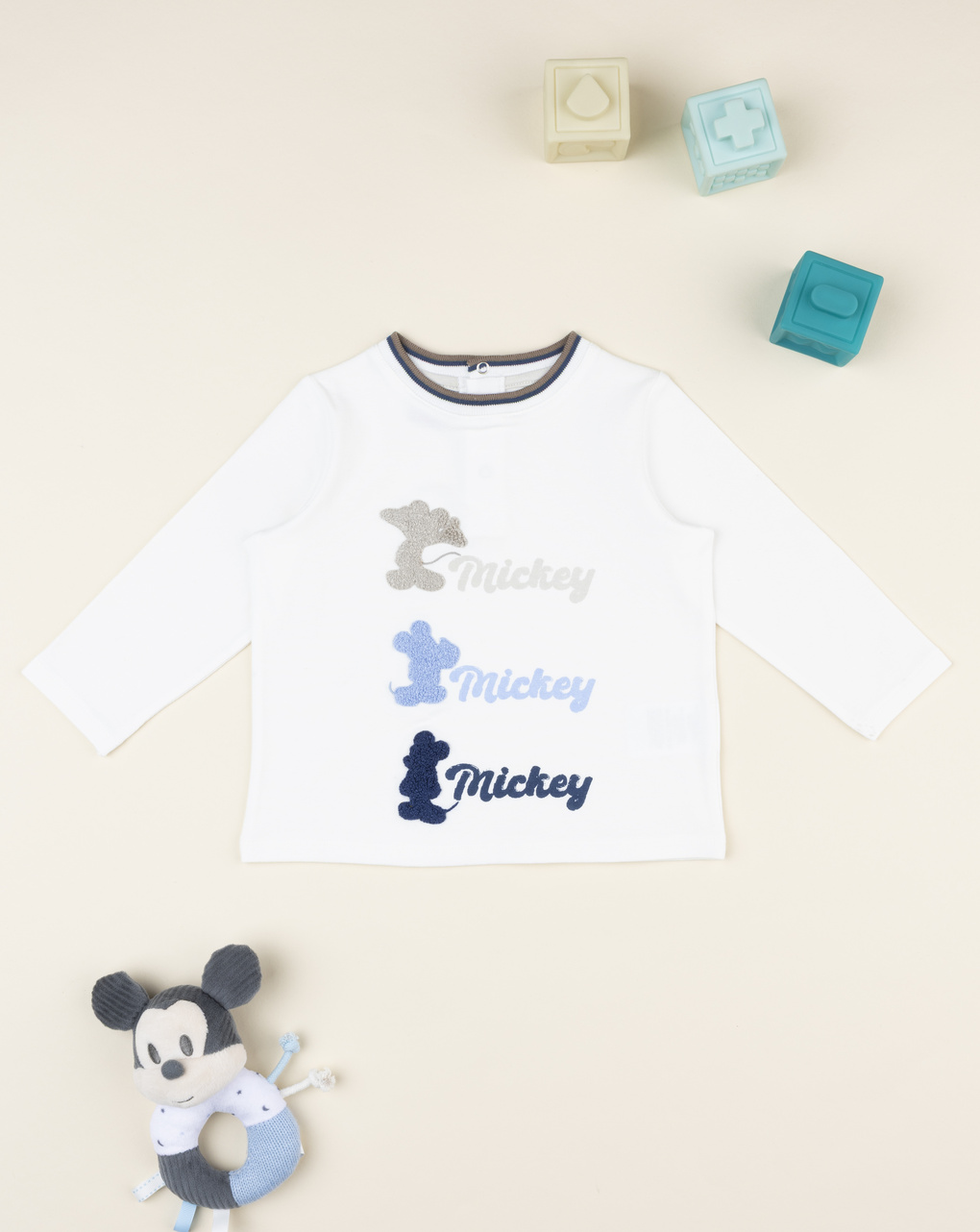 T-shirt bimbo bianca mickey maniche lunghe