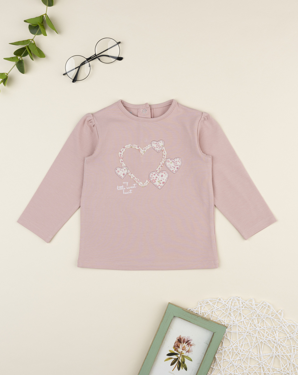 T-shirt bimba rosa patch cuori