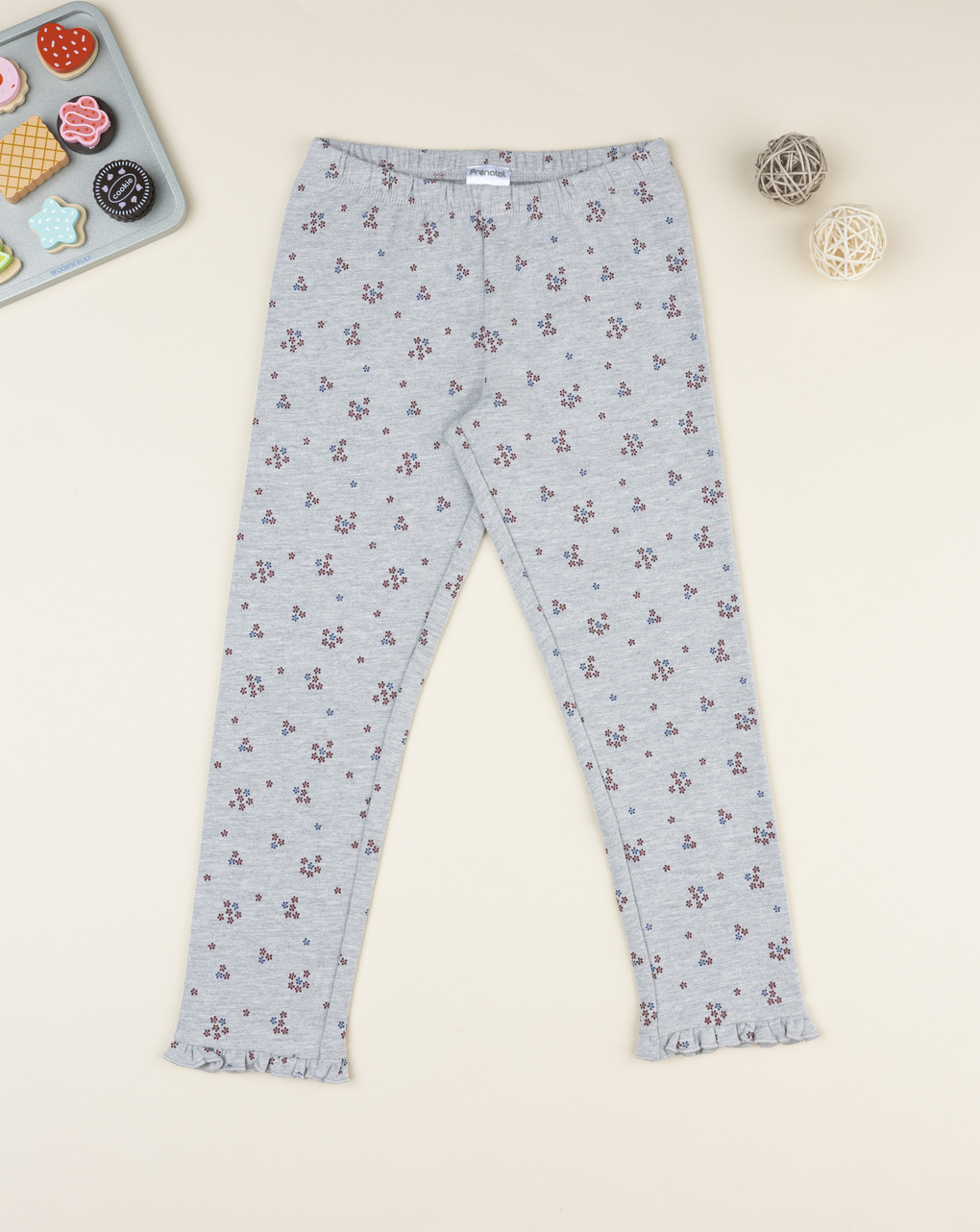 Legging bambina grigio micro-fiori allover