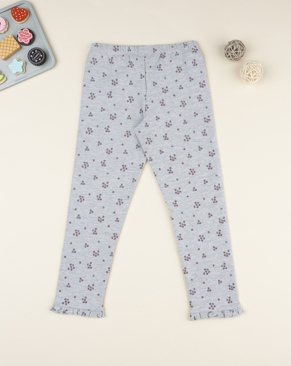 Legging bambina grigio micro-fiori allover